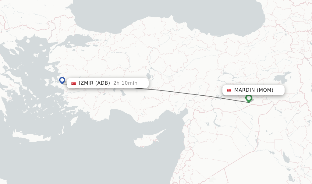 Flights from Mardin to Izmir route map
