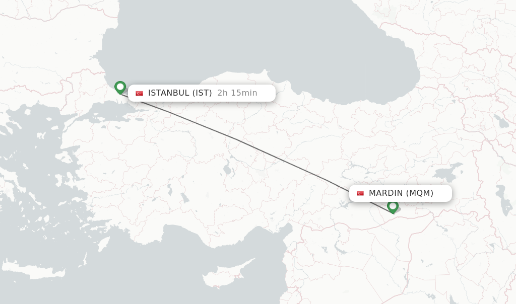 Flights from Mardin to Istanbul route map