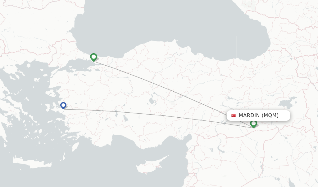 Route map with flights from Mardin with Pegasus