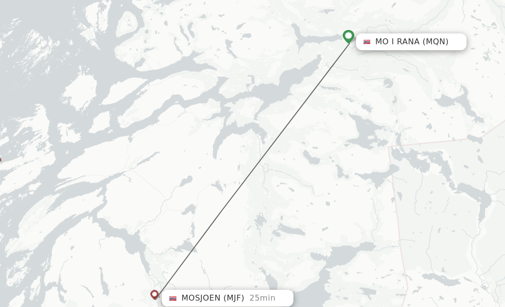Flights from Mo i Rana to Mosjoen route map