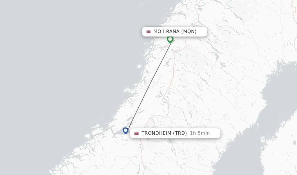 Flights from Mo i Rana to Trondheim route map