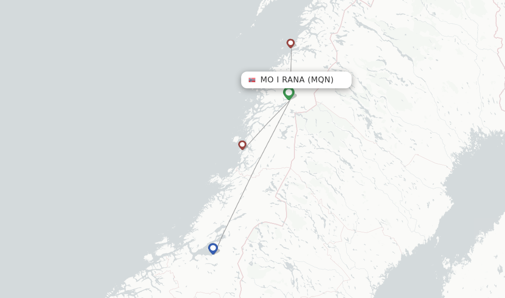 Route map with flights from Mo i Rana with Wideroe