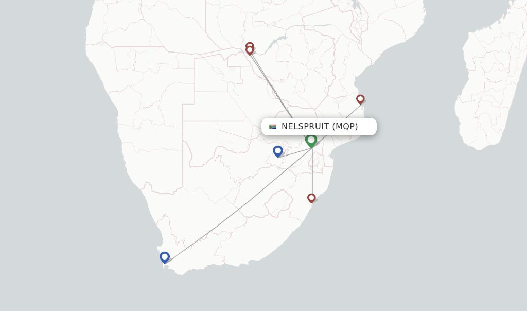 Route map with flights from Nelspruit with Airlink