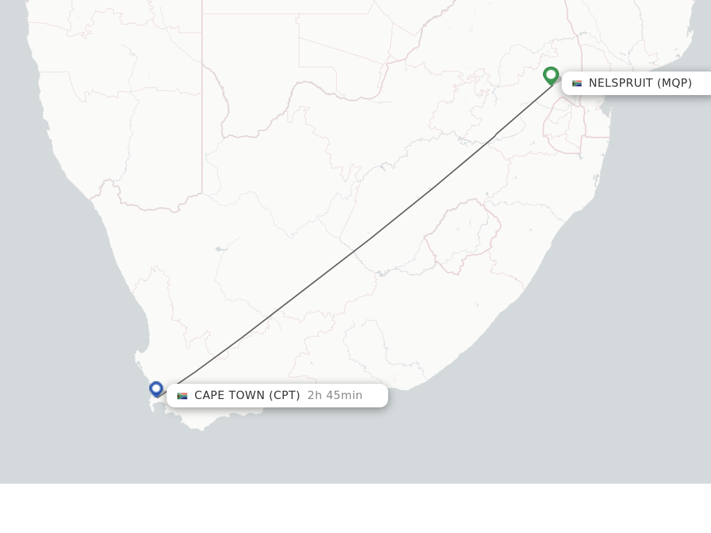 Flights from Nelspruit to Cape Town route map
