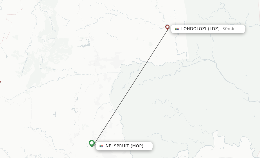 Flights from Nelspruit to Londolozi route map
