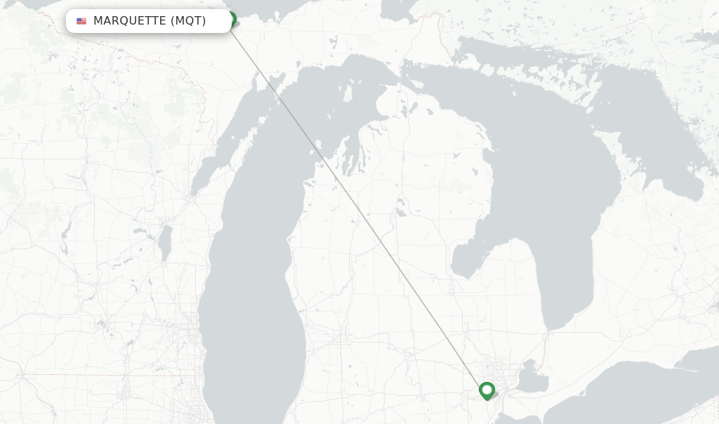 Route map with flights from Marquette with Delta