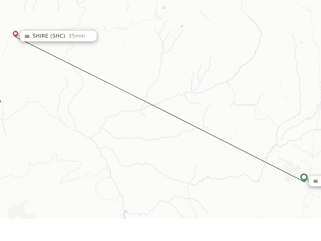Flights from Makale to Shire route map
