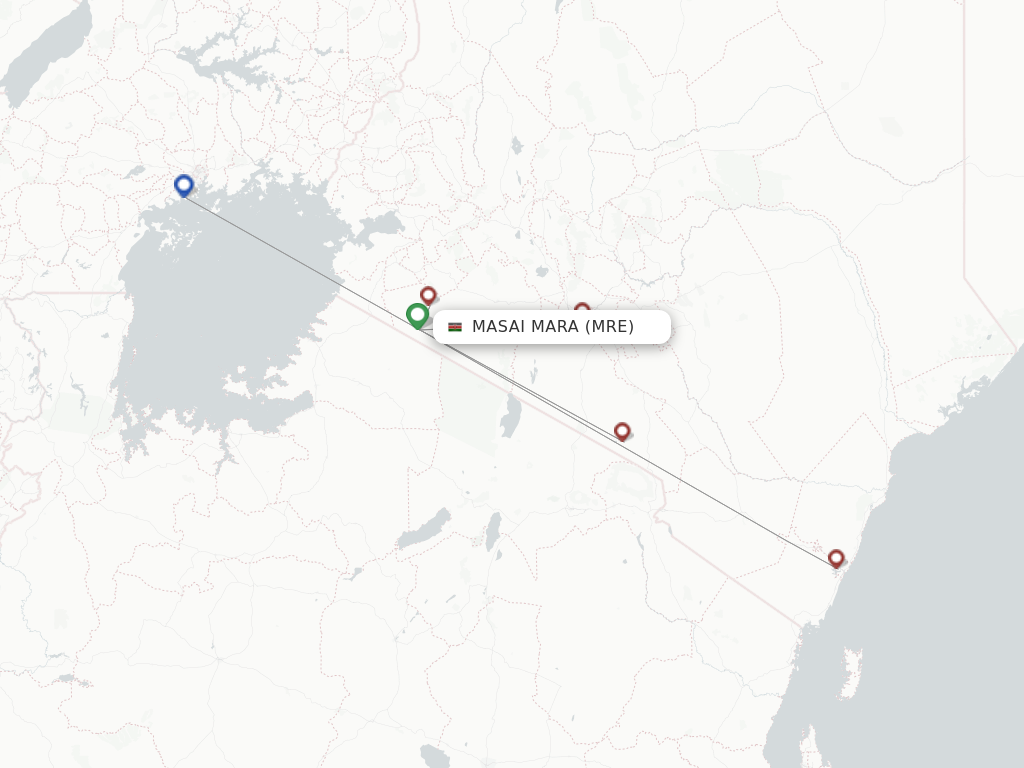 Flights from Maasai Mara to Nairobi route map