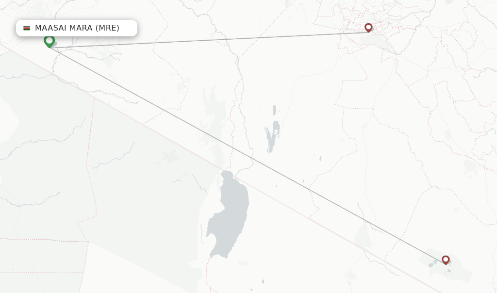 Flights from Maasai Mara to Mombasa route map