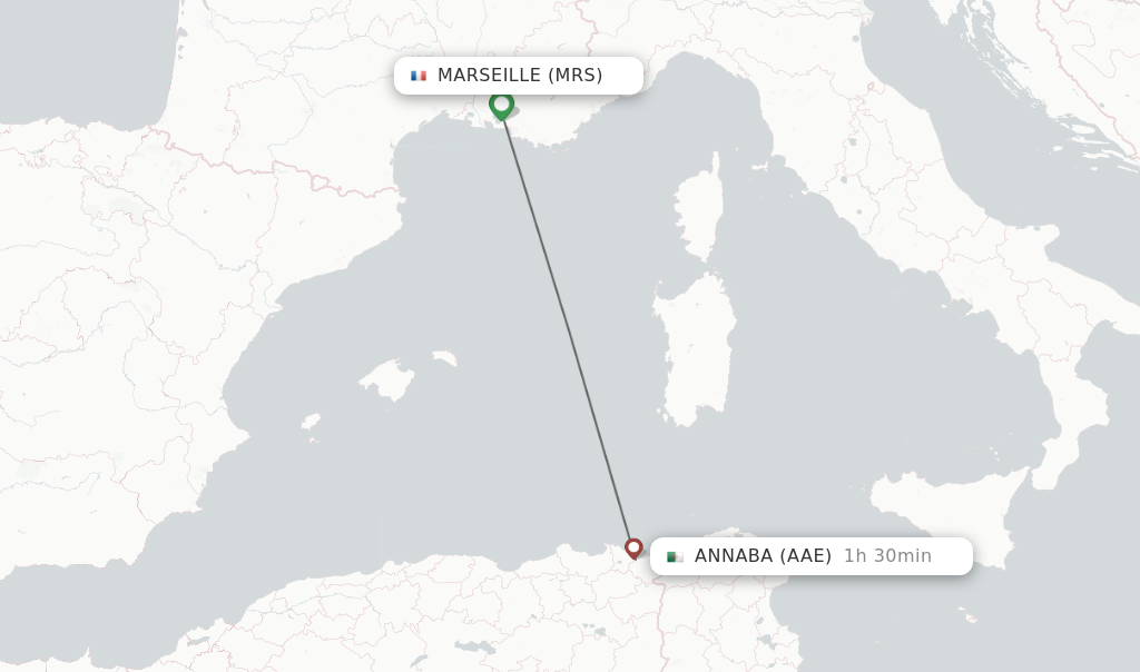 Flights from Marseille to Annaba route map