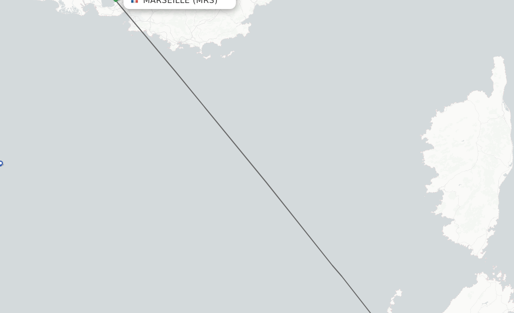 Flights from Marseille to Alghero route map