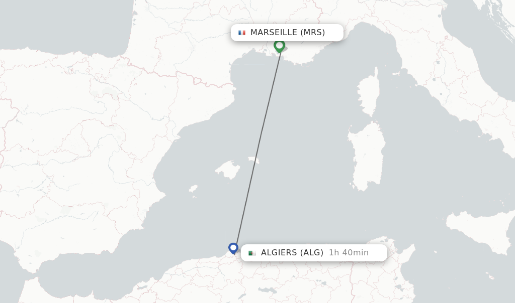 Flights from Marseille to Algiers route map