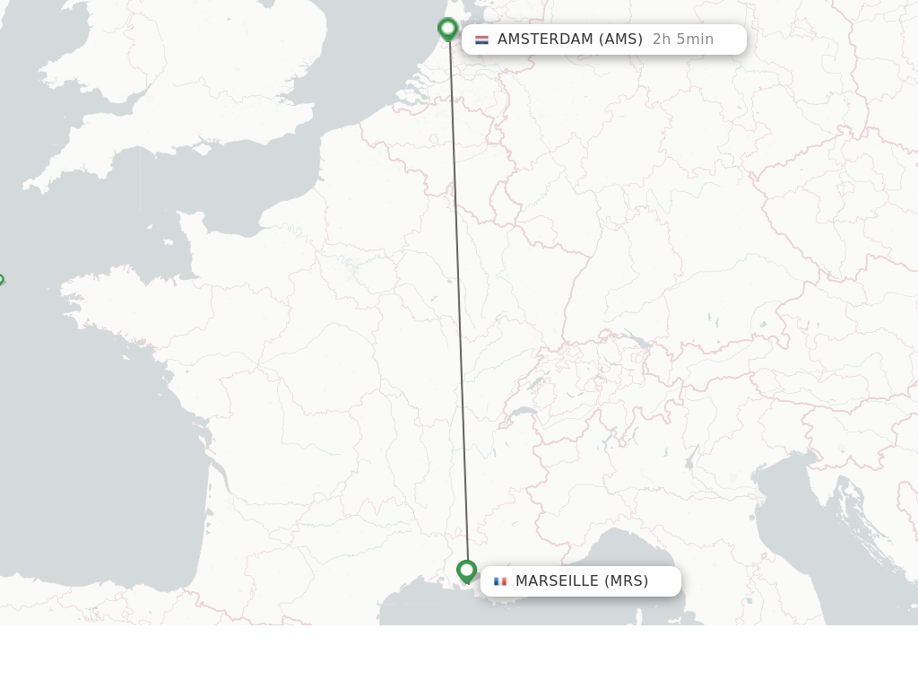 Flights from Marseille to Amsterdam route map