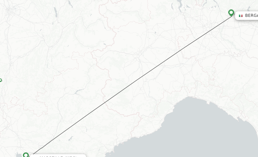 Flights from Marseille to Milan route map