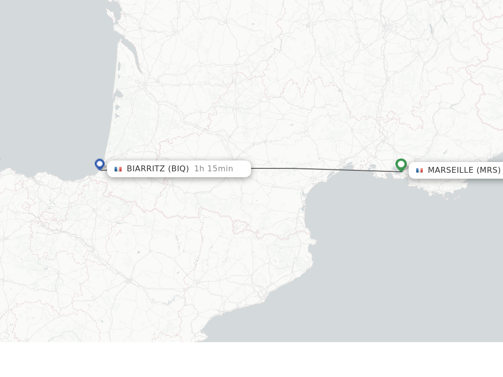 Flights from Marseille to Biarritz route map