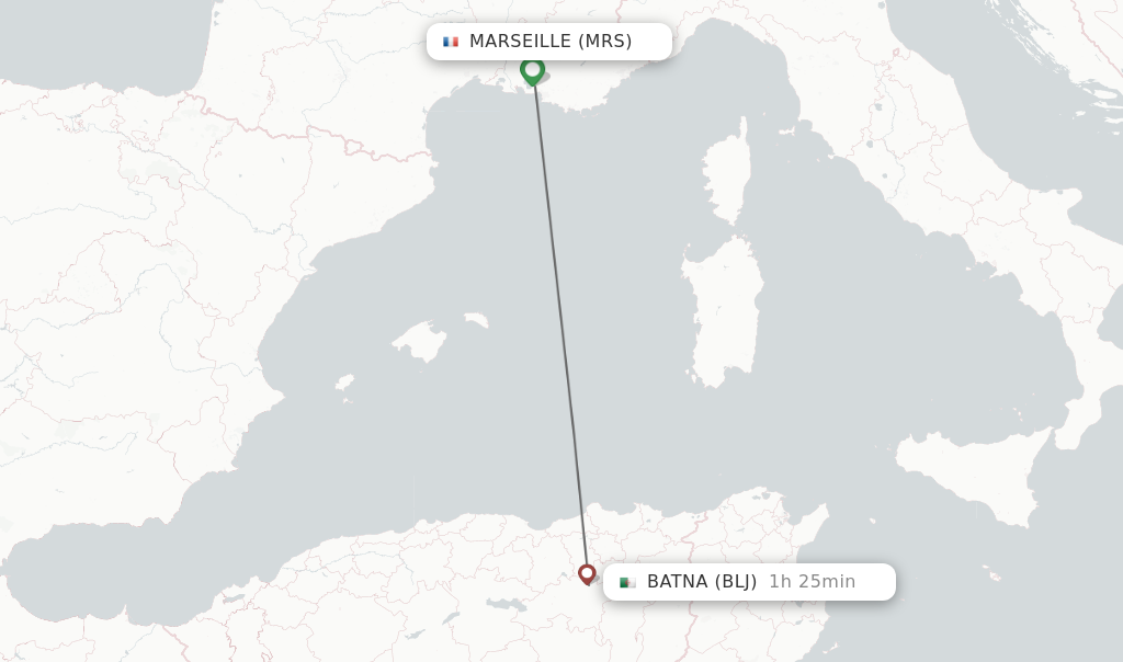 Flights from Marseille to Batna route map