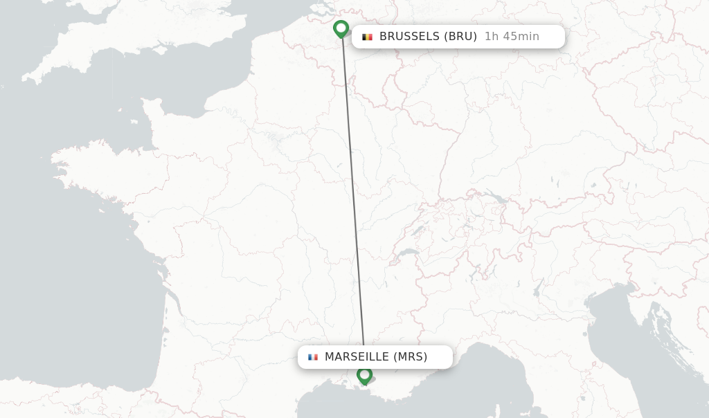 Flights from Marseille to Brussels route map
