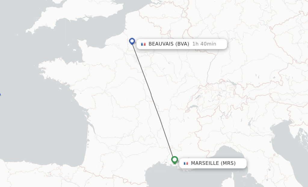 Flights from Marseille to Paris route map