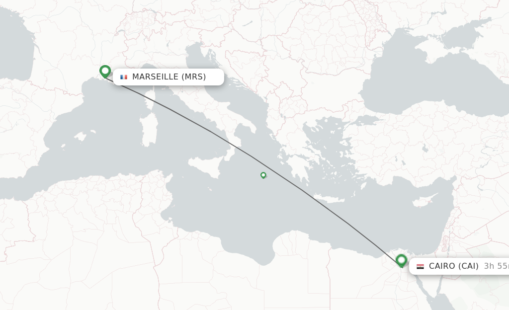Flights from Marseille to Cairo route map
