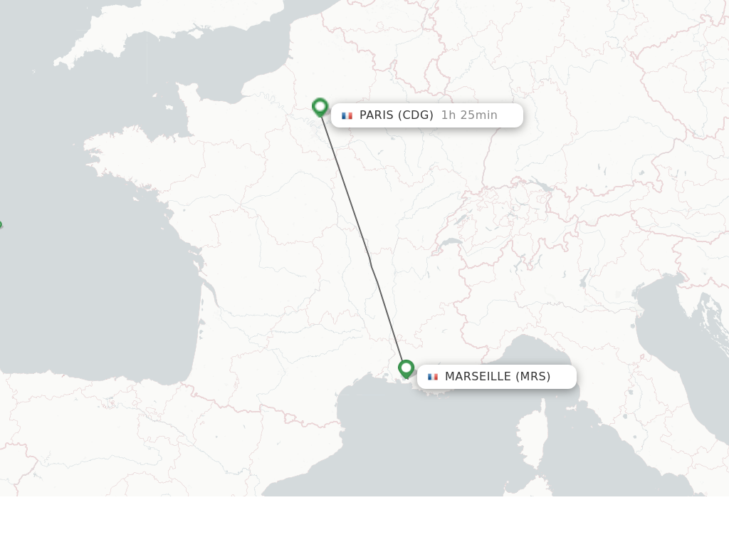 Flights from Marseille to Paris route map