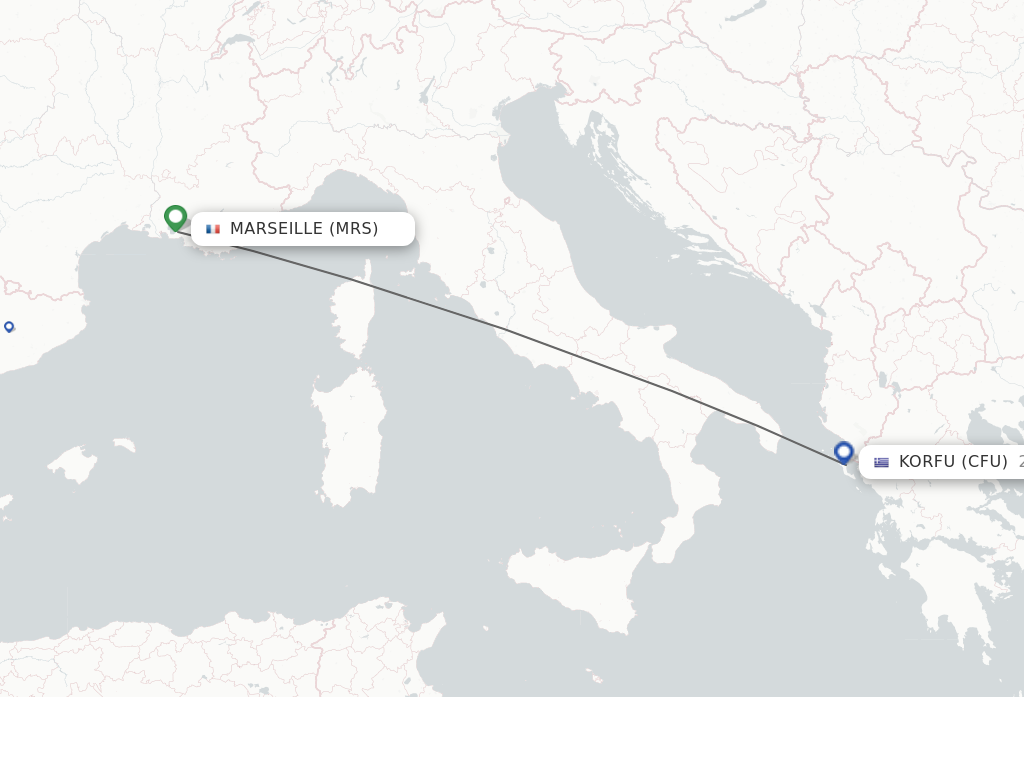 Flights from Marseille to Kerkyra route map