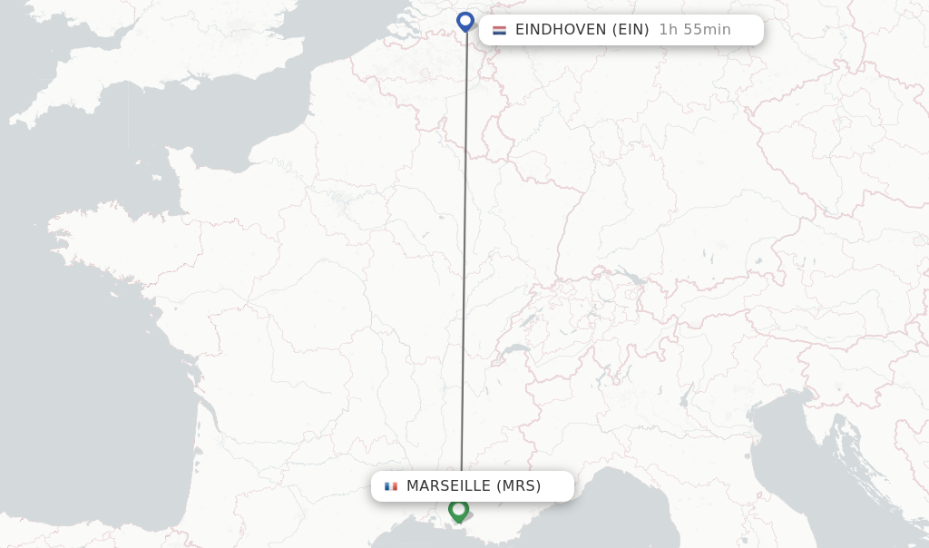 Flights from Marseille to Eindhoven route map