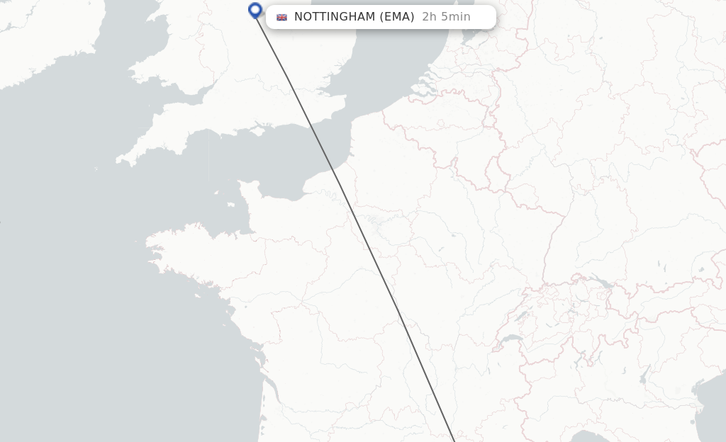 Flights from Marseille to Leicestershire route map