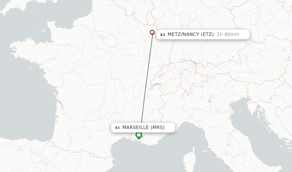 Flights from Marseille to Metz/Nancy route map