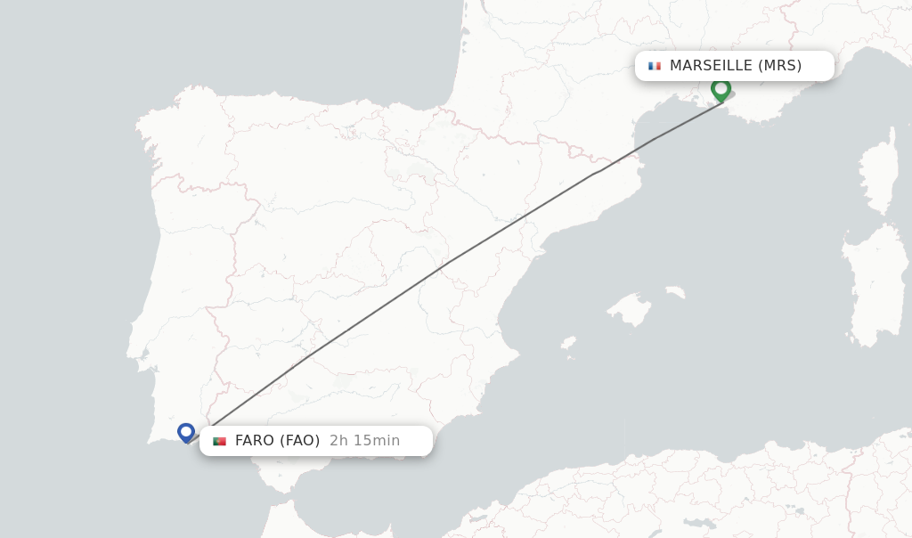 Flights from Marseille to Faro route map