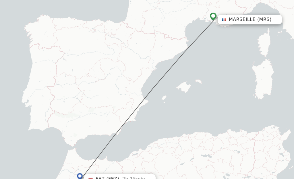 Flights from Marseille to Fes route map
