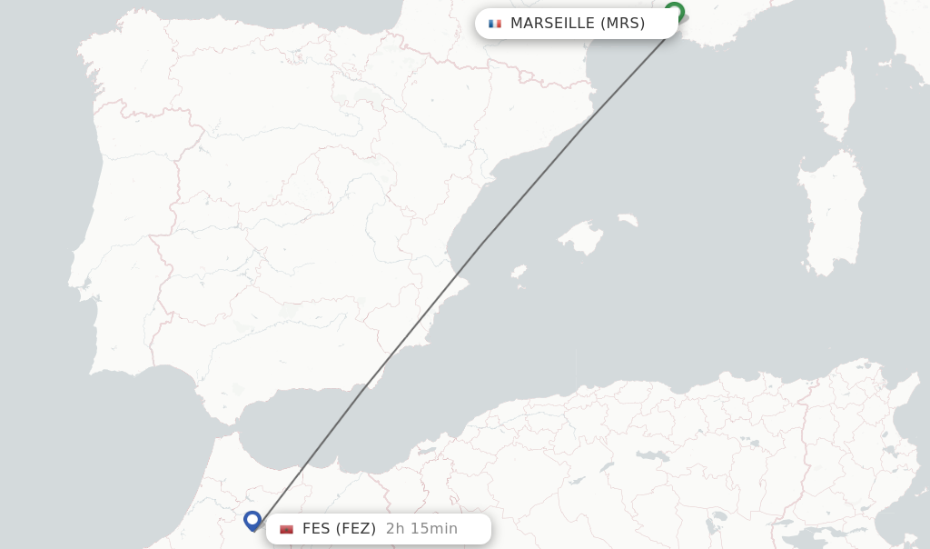 Flights from Marseille to Fes route map