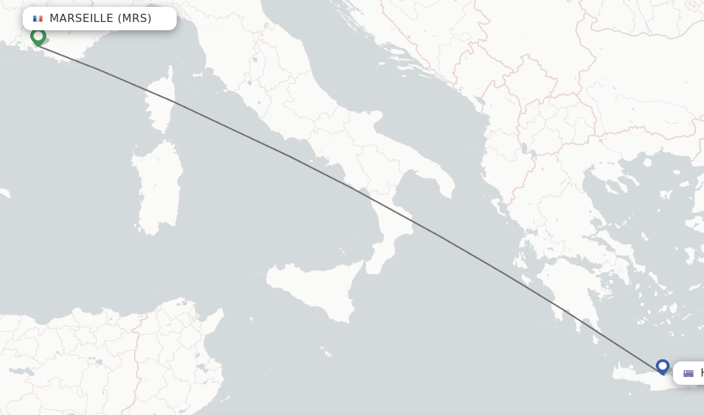 Flights from Marseille to Heraklion route map