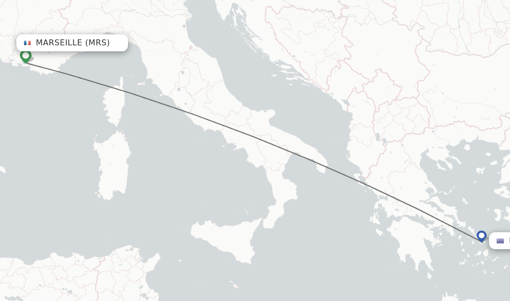 Flights from Marseille to Mykonos route map