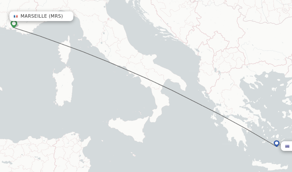 Flights from Marseille to Thira route map