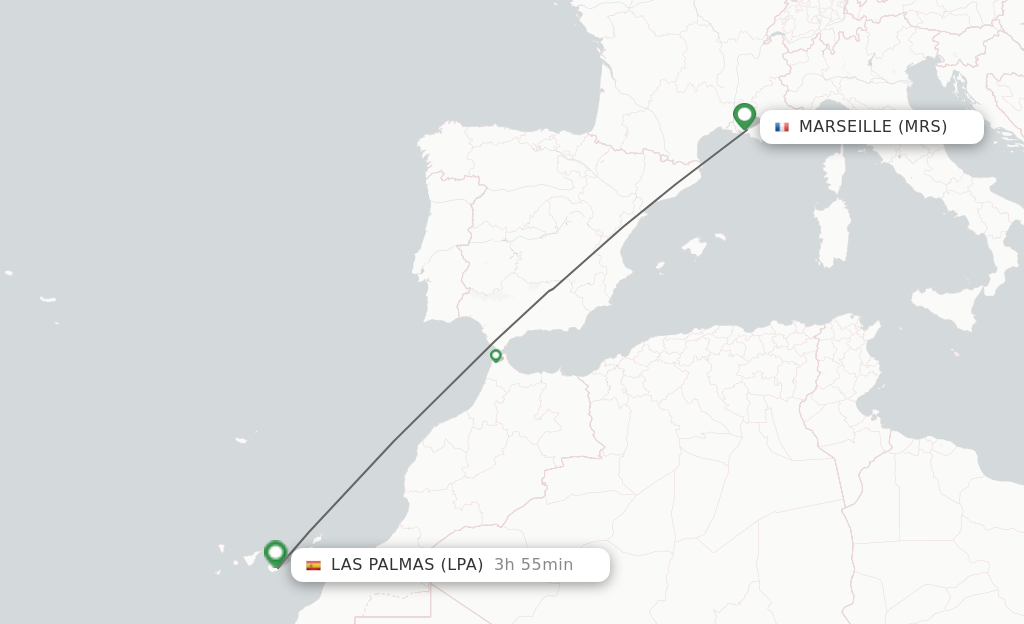 Flights from Marseille to Las Palmas route map