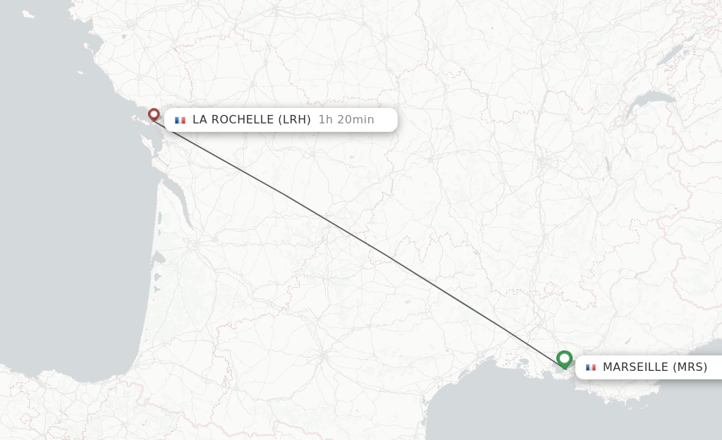 Flights from Marseille to La Rochelle route map