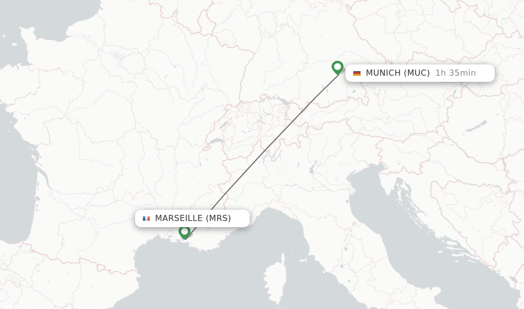 Flights from Marseille to Munich route map