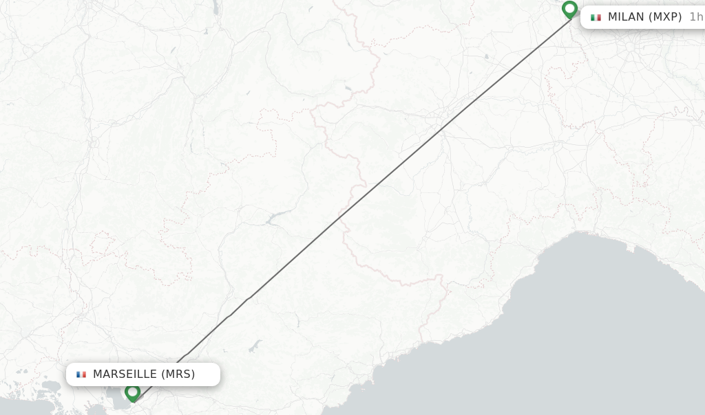 Flights from Marseille to Milan route map