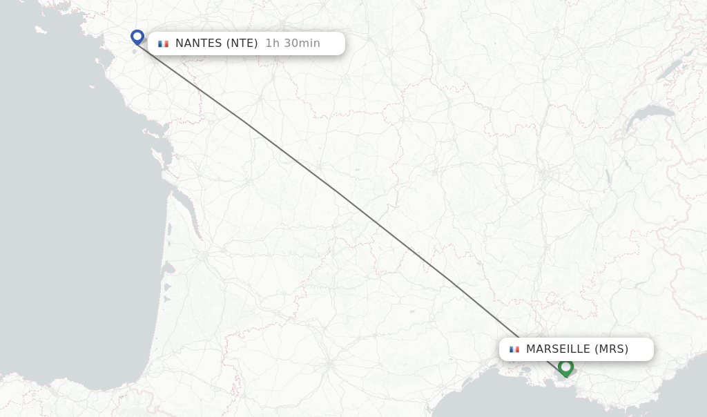 Flights from Marseille to Nantes route map