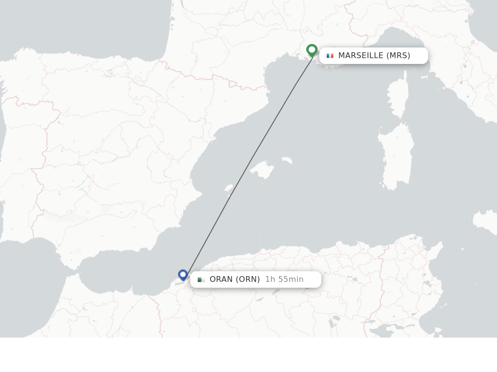 Flights from Marseille to Oran route map