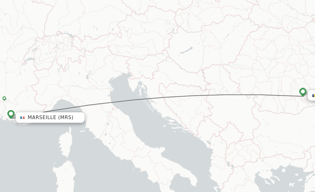 Flights from Marseille to Bucharest route map
