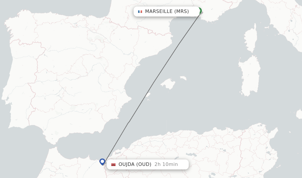 Flights from Marseille to Oujda route map
