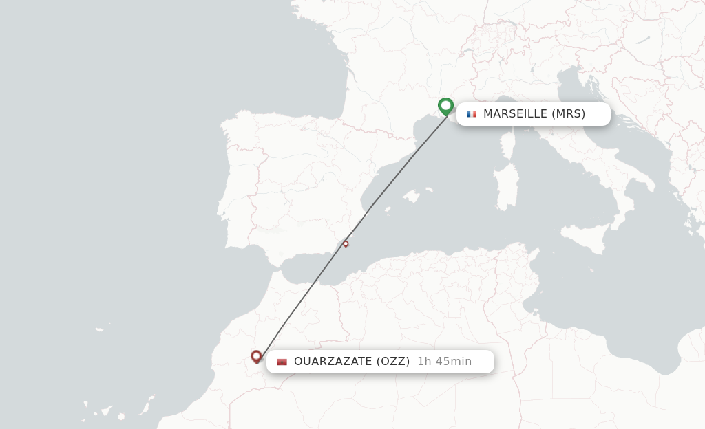 Flights from Marseille to Ouarzazate route map