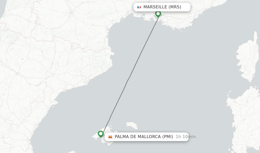 Flights from Marseille to Palma de Mallorca route map