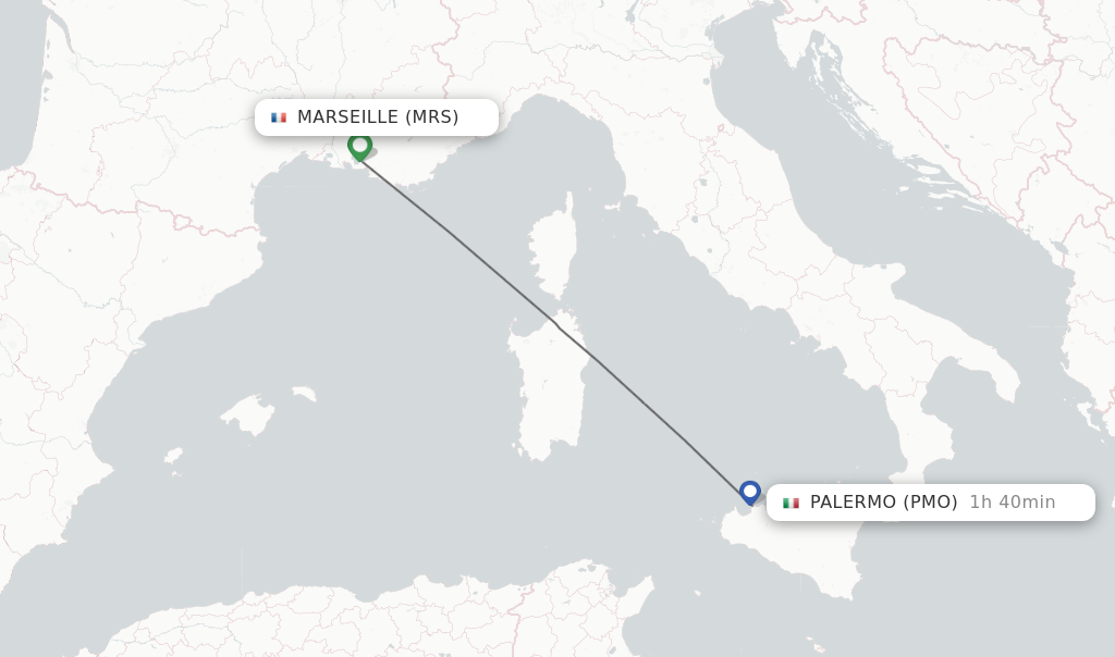 Flights from Marseille to Palermo route map
