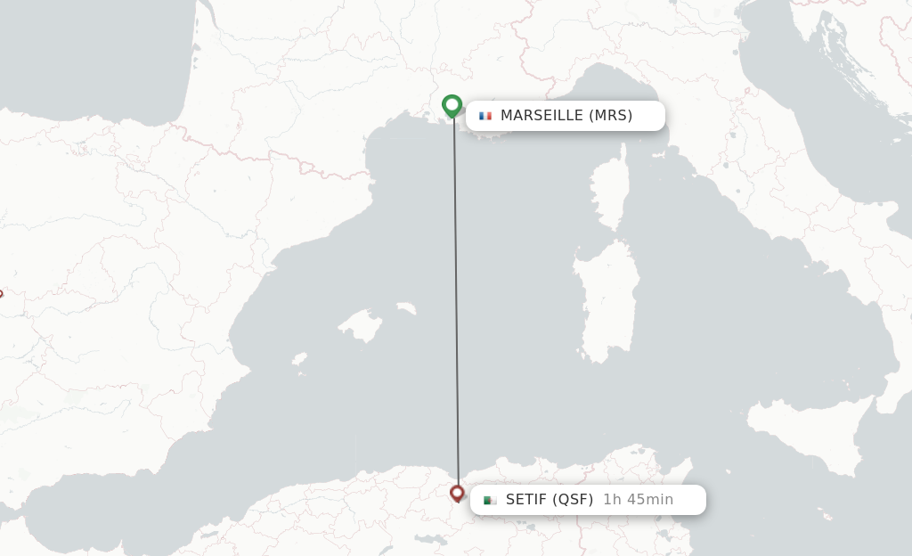 Flights from Marseille to Setif route map