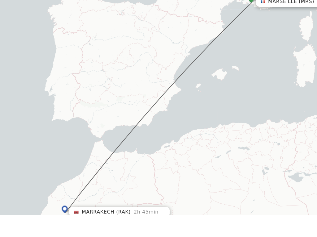 Flights from Marseille to Marrakech route map