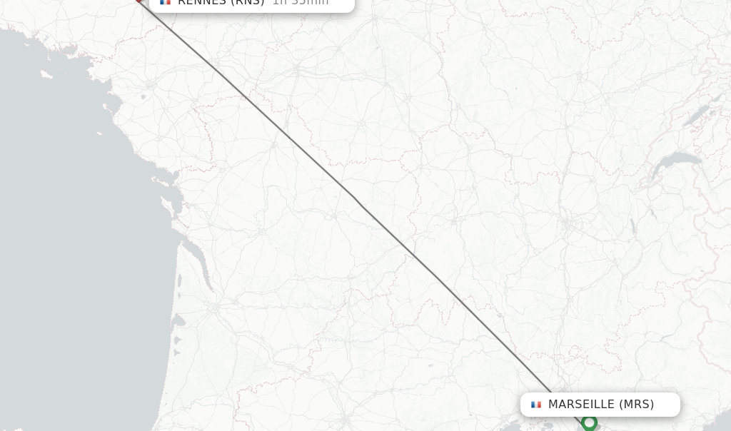 Flights from Marseille to Rennes route map
