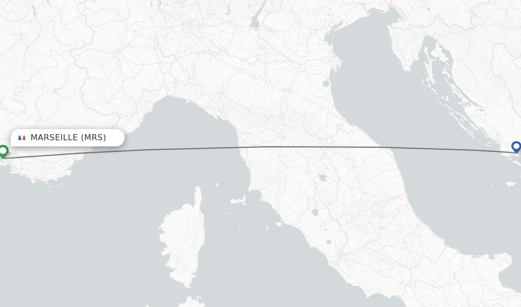 Flights from Split to Marseille route map