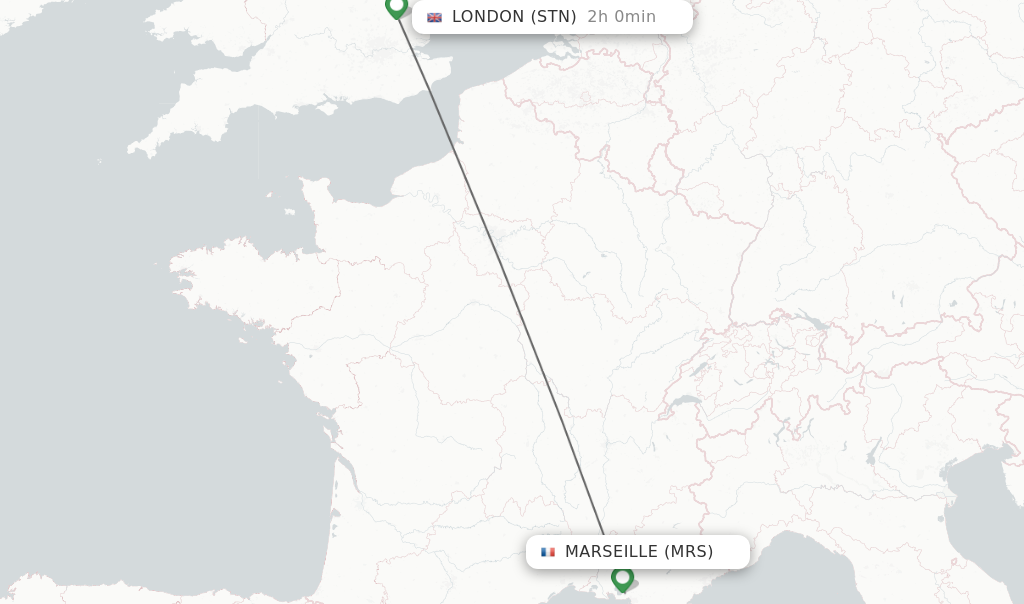 Flights from Marseille to London route map
